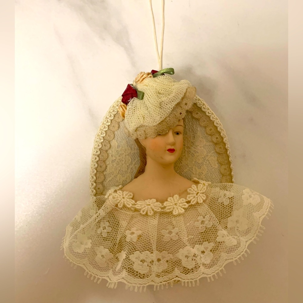 Vintage Lace Porcelain Bust Christmas Ornament Victorian Woman